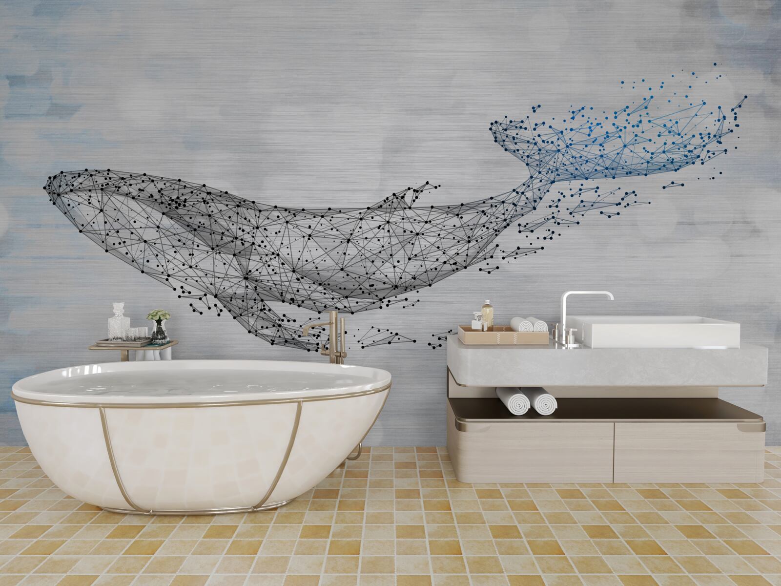 Фотошпалери білий кит у метаморфозах абстракції