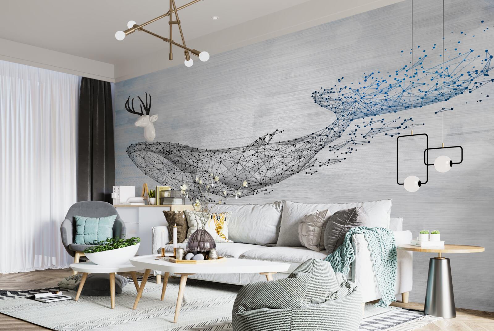 Фотошпалери білий кит у метаморфозах абстракції