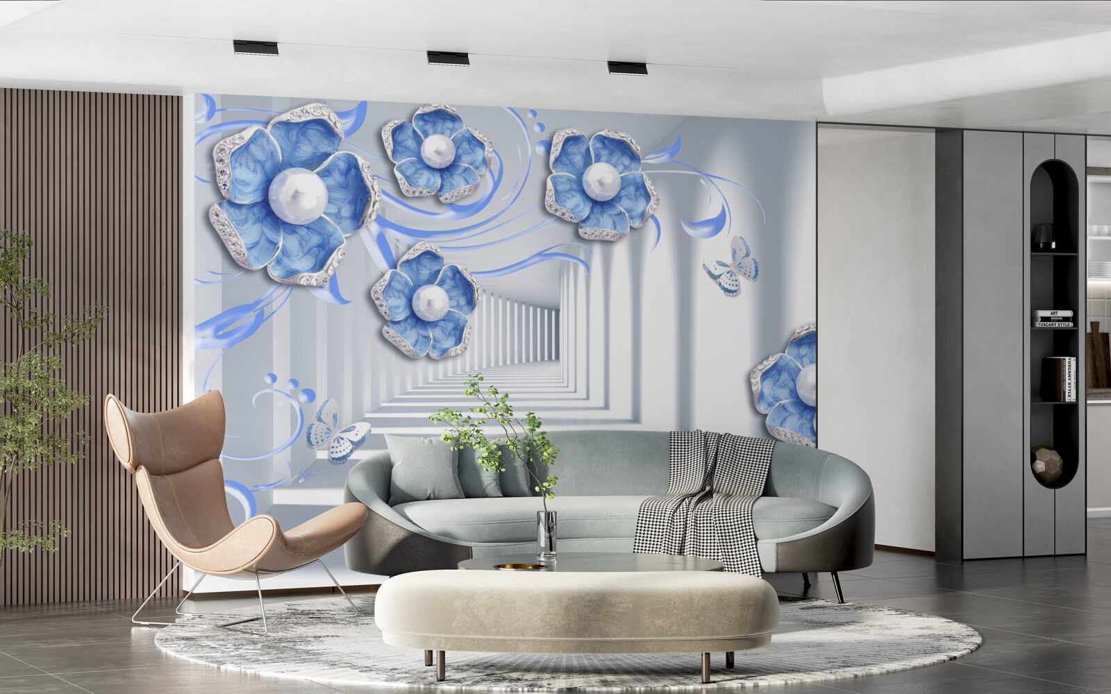 Фотошпалери блакитна флора в проході