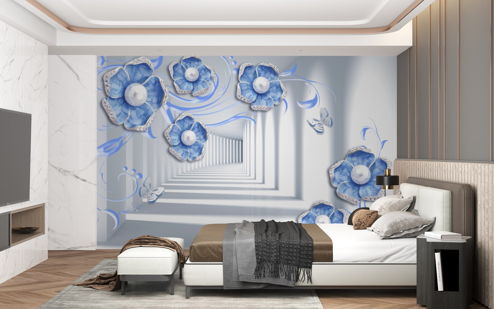 Фотошпалери блакитна флора в проході