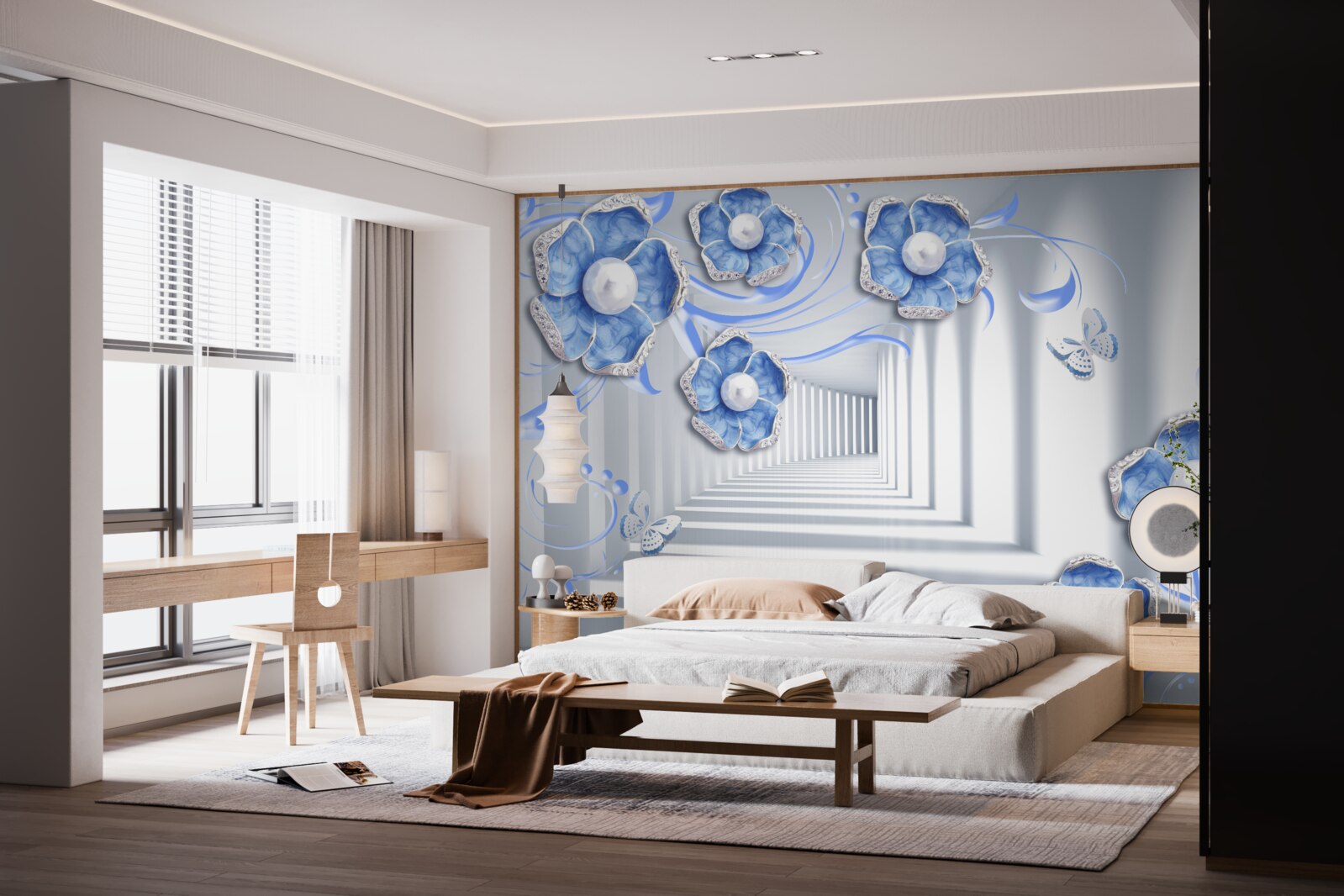 Фотошпалери блакитна флора в проході