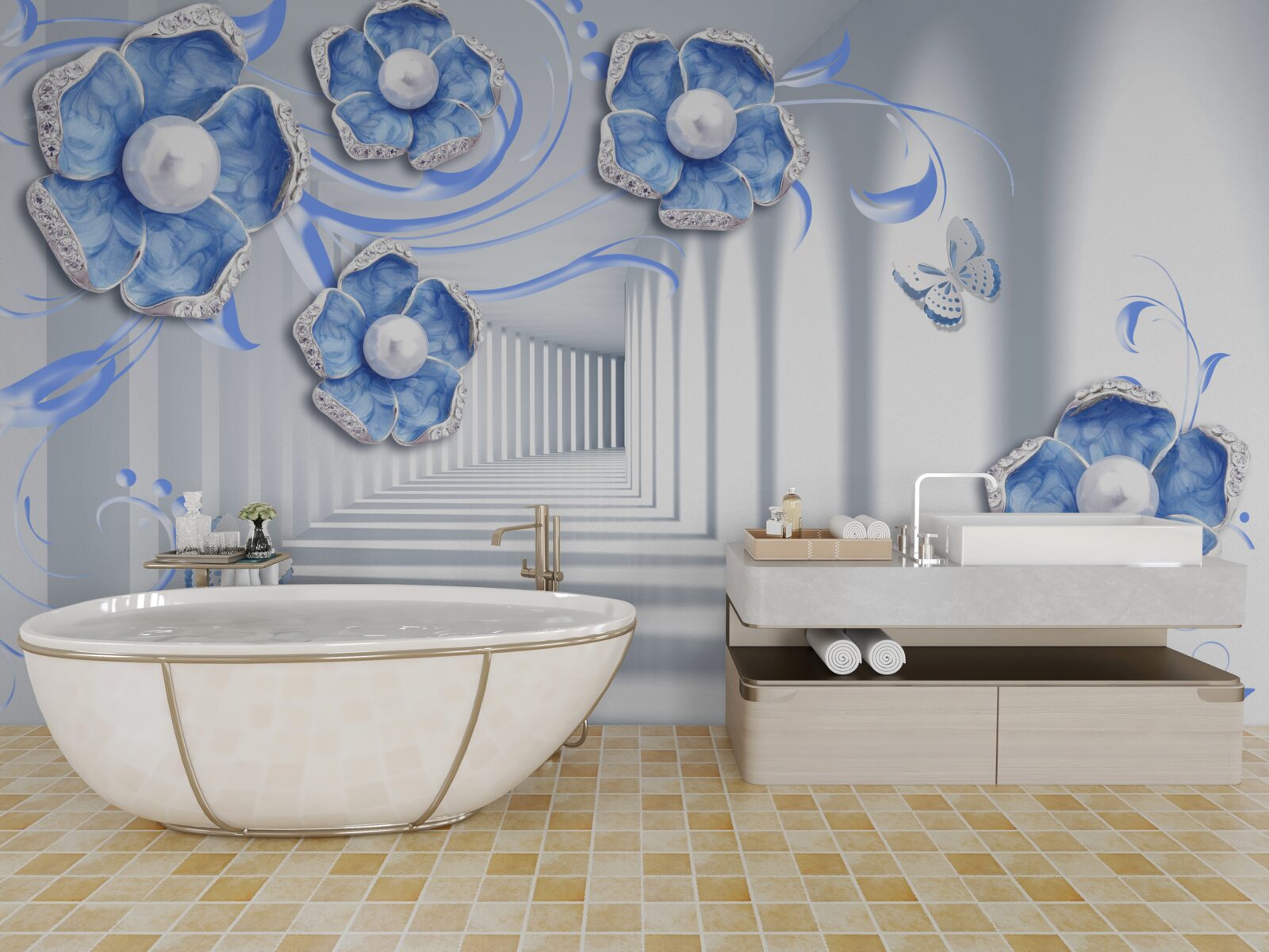 Фотошпалери блакитна флора в проході