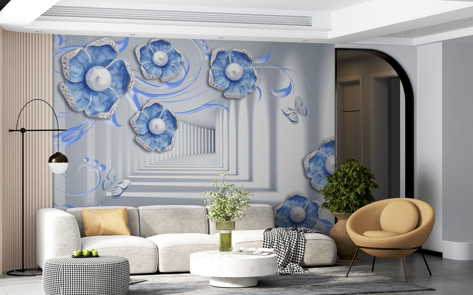 Фотошпалери блакитна флора в проході