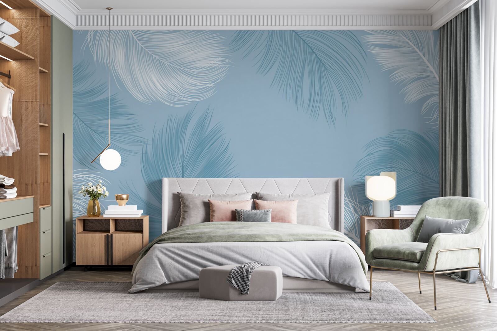 Фотошпалери м'яке пір'яне тло кольору неба