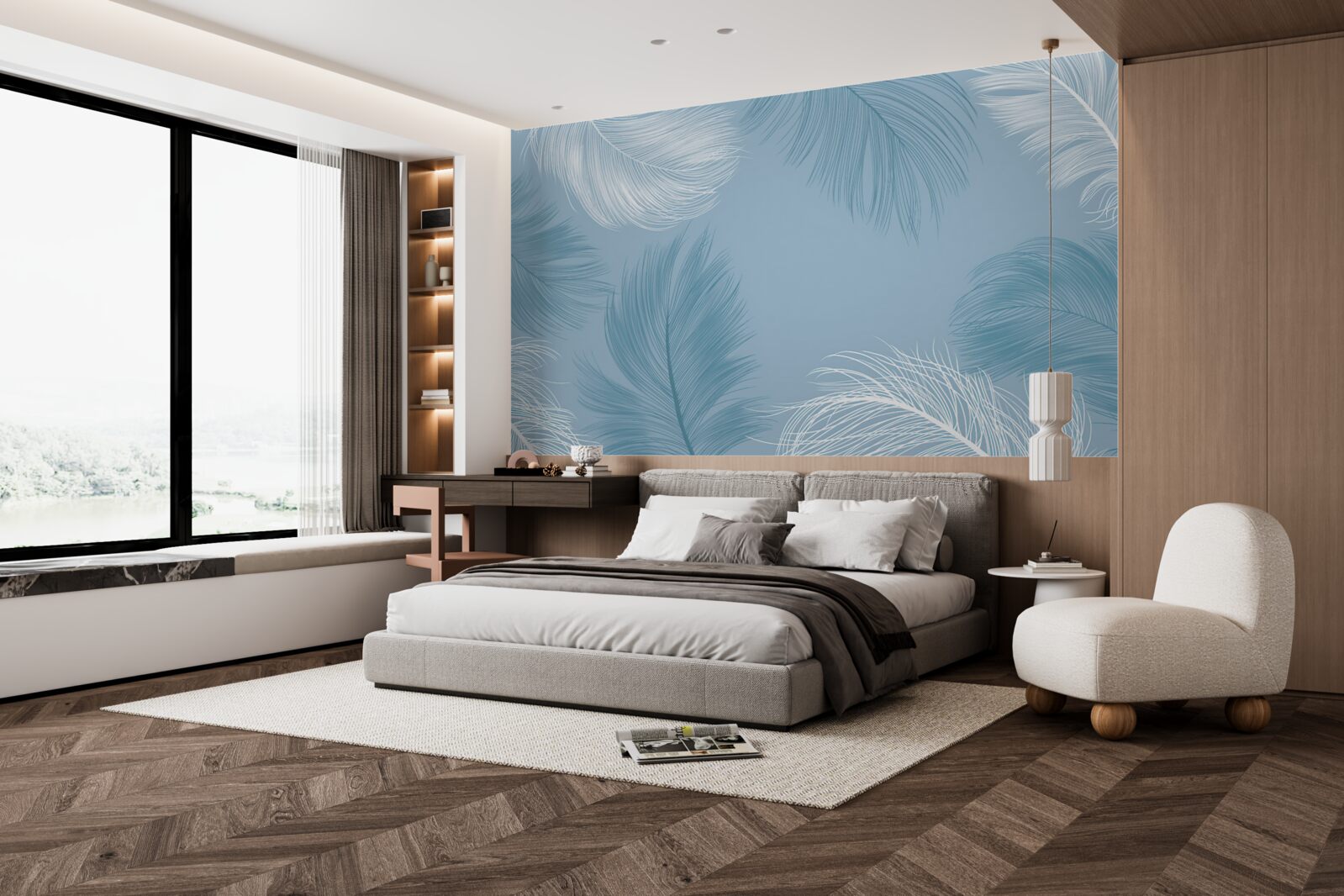 Фотошпалери м'яке пір'яне тло кольору неба