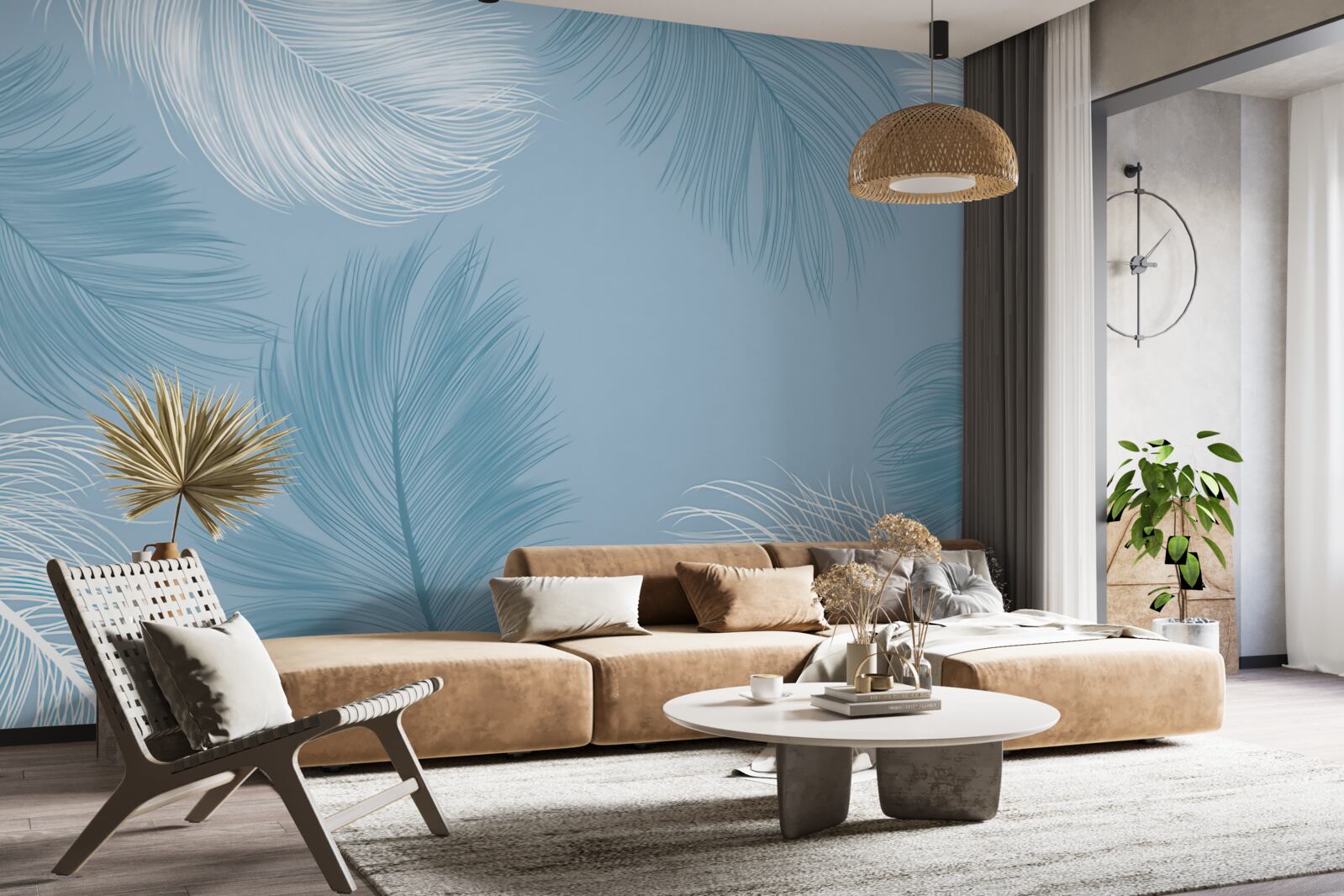 Фотошпалери м'яке пір'яне тло кольору неба