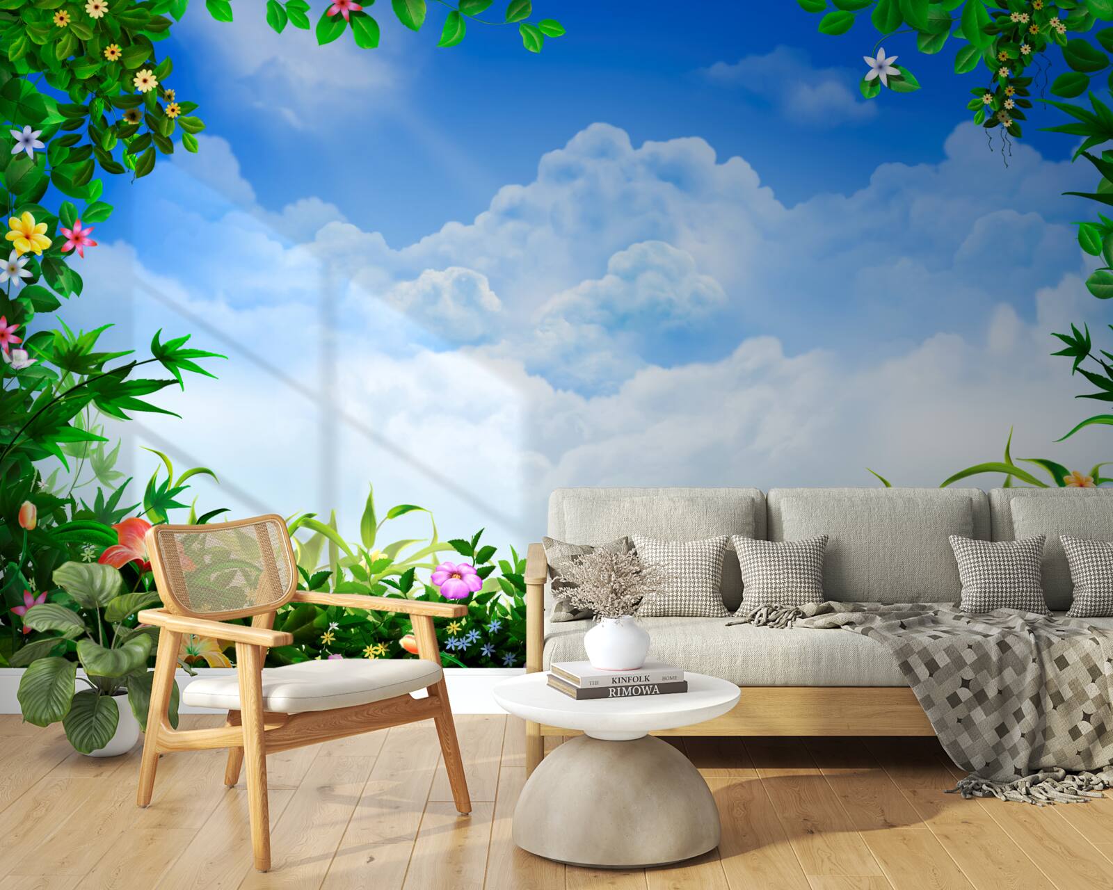 Фотошпалери зелене листя мерехтить під блакитними хмарами