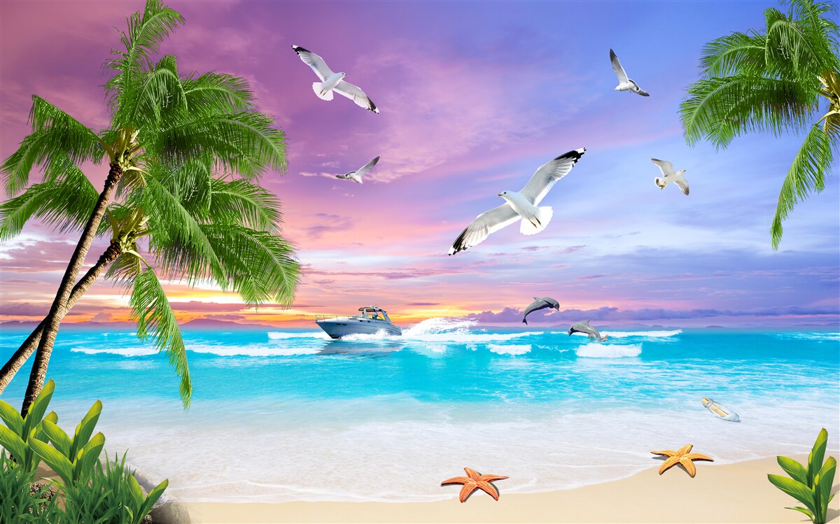 Фотошпалери тропічне узбережжя та човен