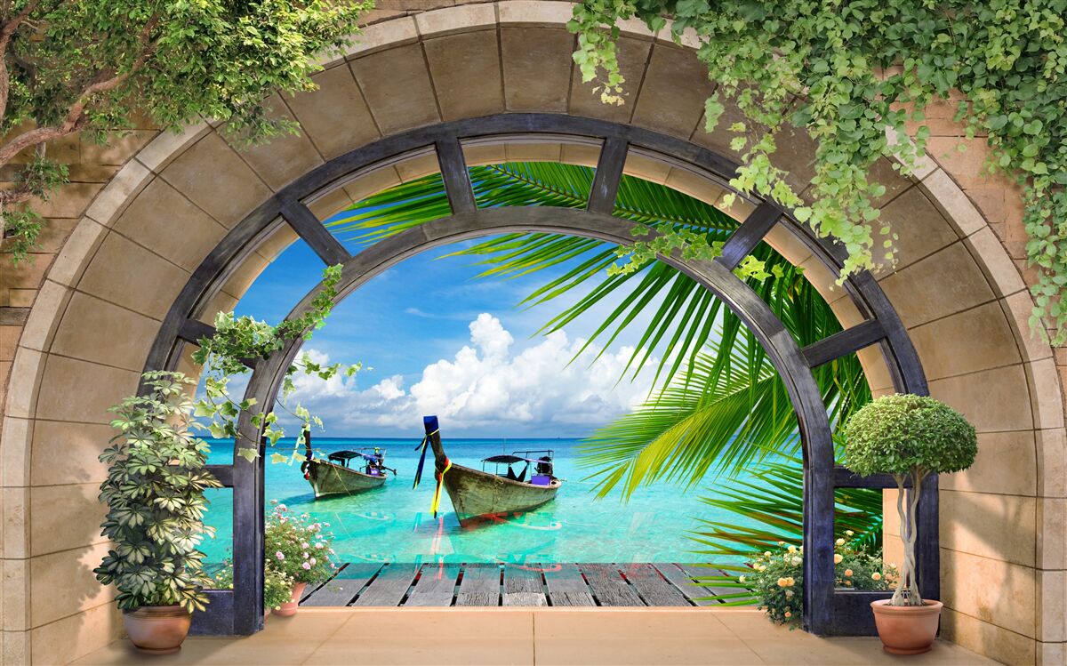 Фотошпалери люк з панорамним видом на блакитну морську воду