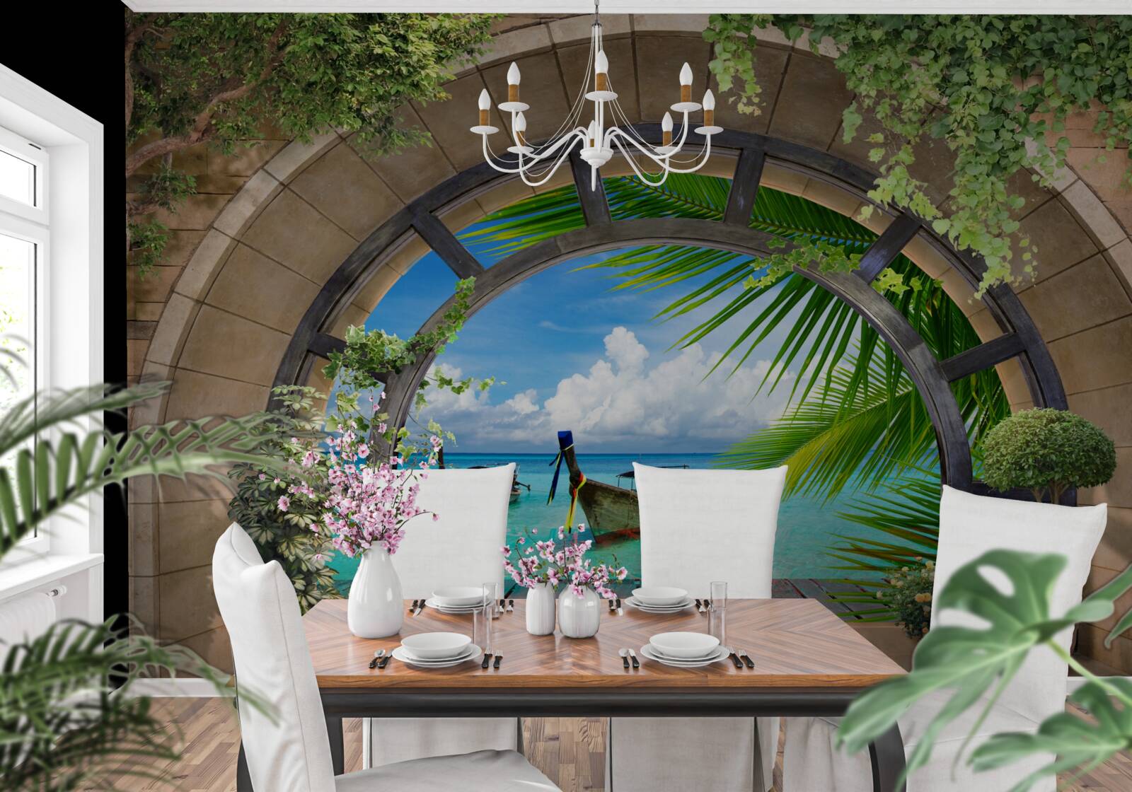 Фотошпалери люк з панорамним видом на блакитну морську воду