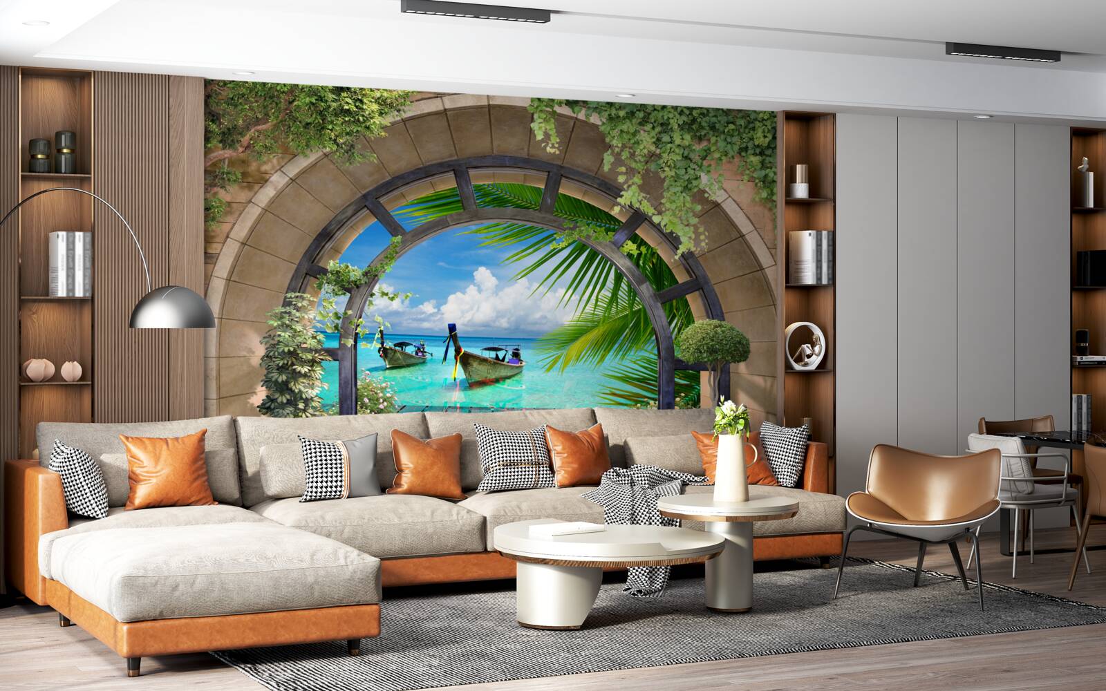 Фотошпалери люк з панорамним видом на блакитну морську воду