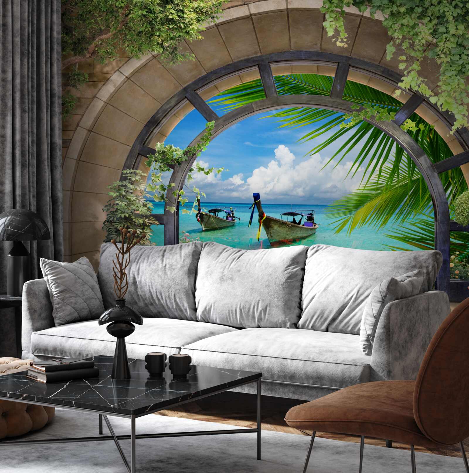 Фотошпалери люк з панорамним видом на блакитну морську воду