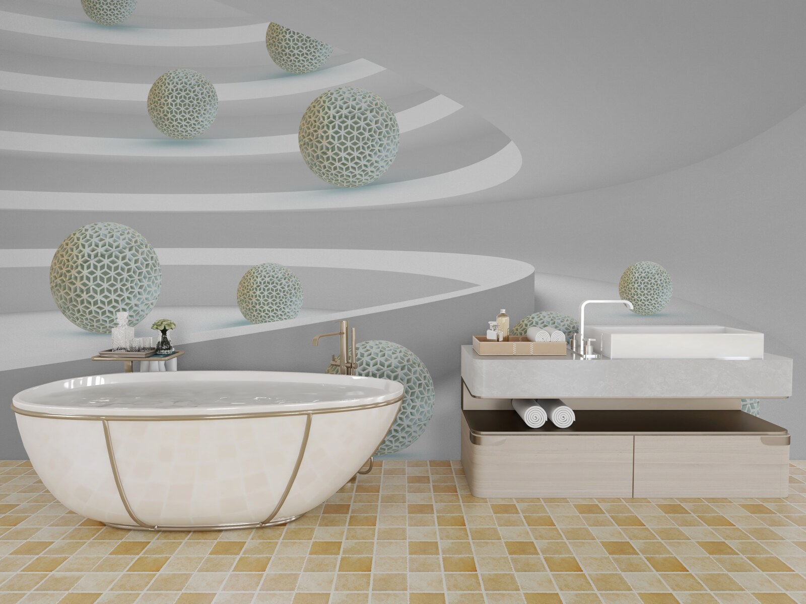 Фотошпалери кульки падають вниз по круговим доріжкам