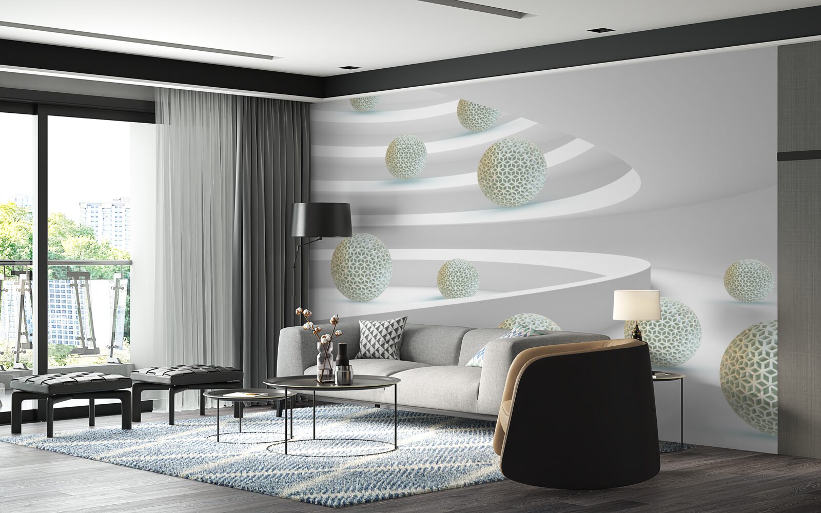 Фотошпалери кульки падають вниз по круговим доріжкам