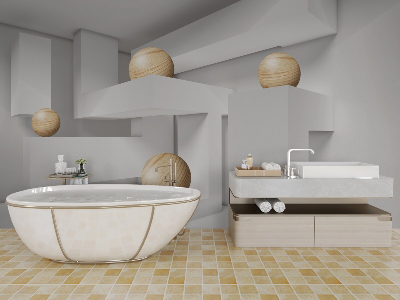 Фотошпалери золоті кулі на плінтусах