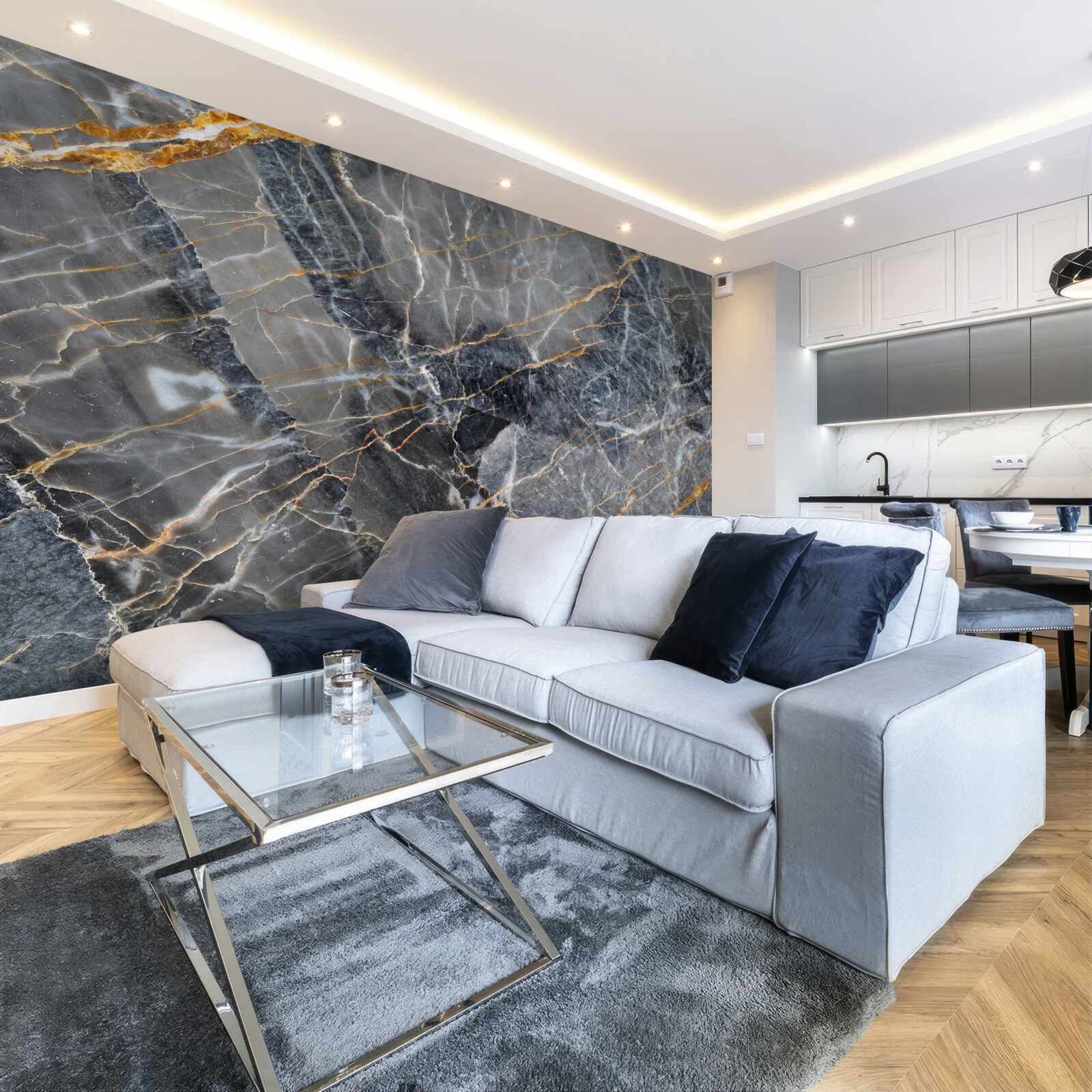 Фотошпалери чорний мармур із золотими прожилками