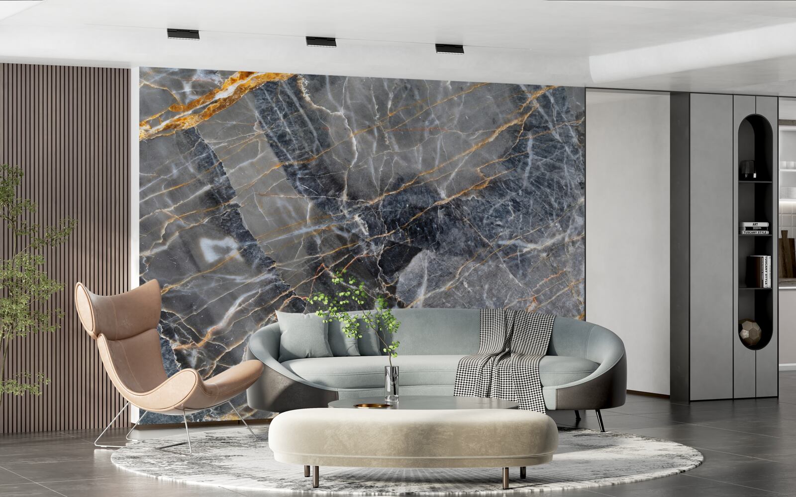 Фотошпалери чорний мармур із золотими прожилками