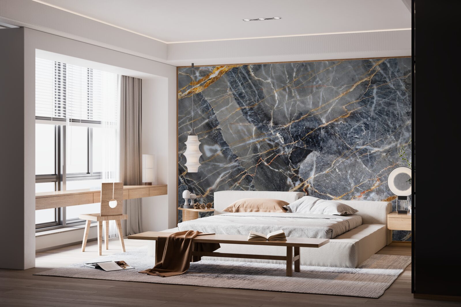 Фотошпалери чорний мармур із золотими прожилками