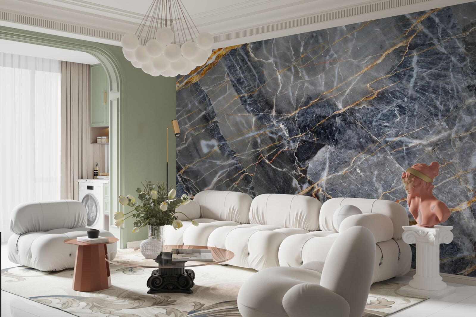 Фотошпалери чорний мармур із золотими прожилками