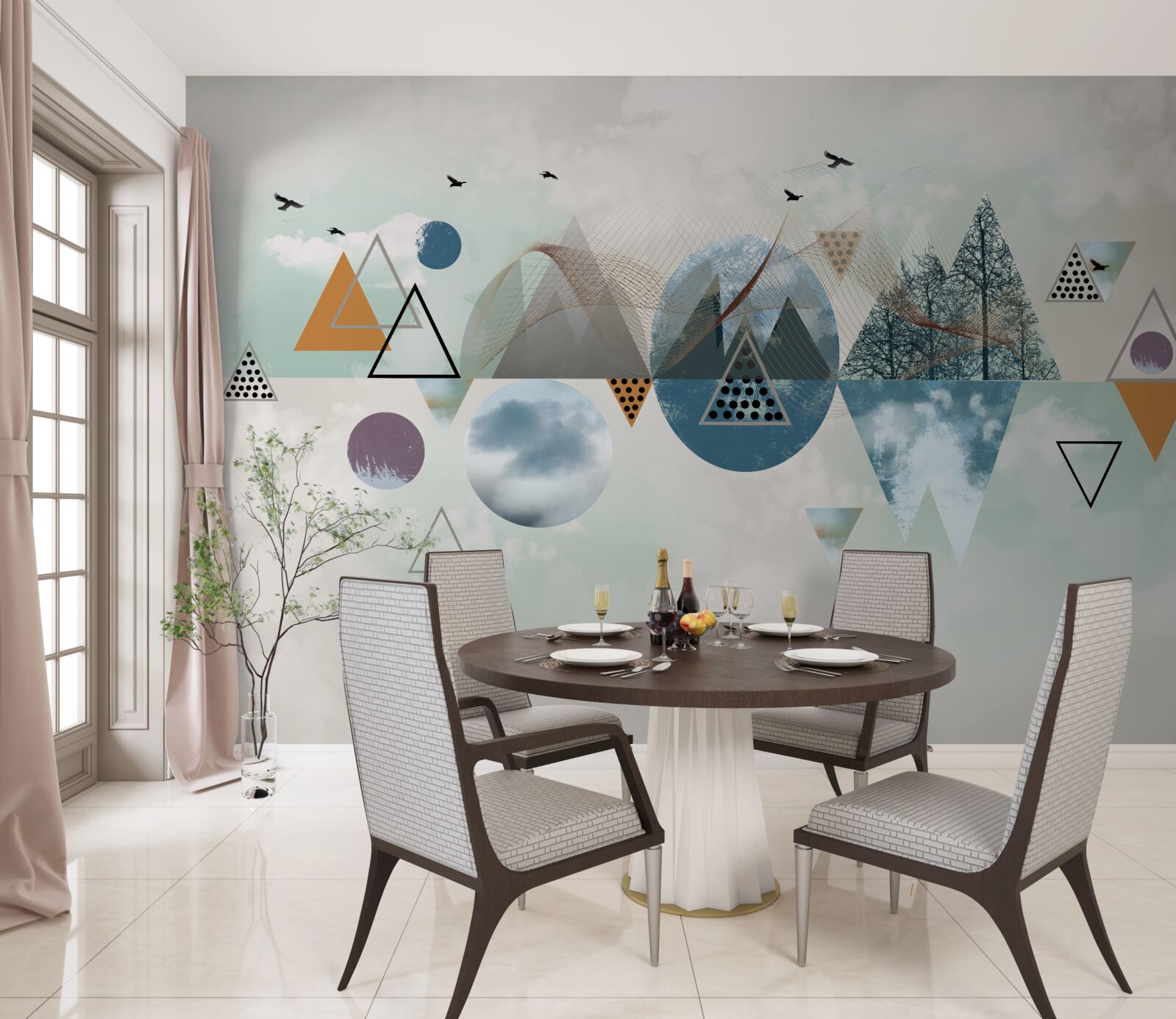 Фотошпалери ліс у горах і простір блакитного неба