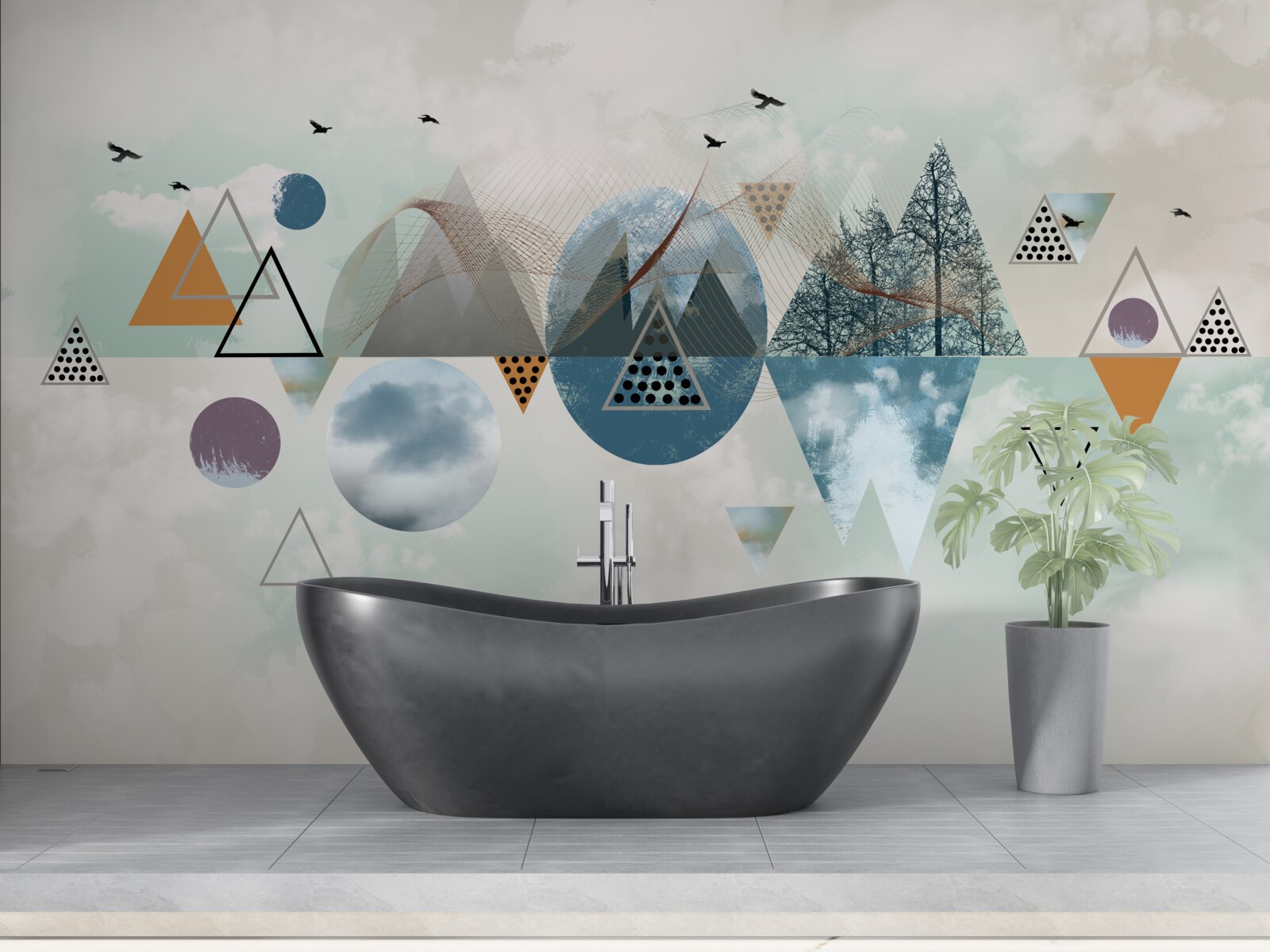 Фотошпалери ліс у горах і простір блакитного неба