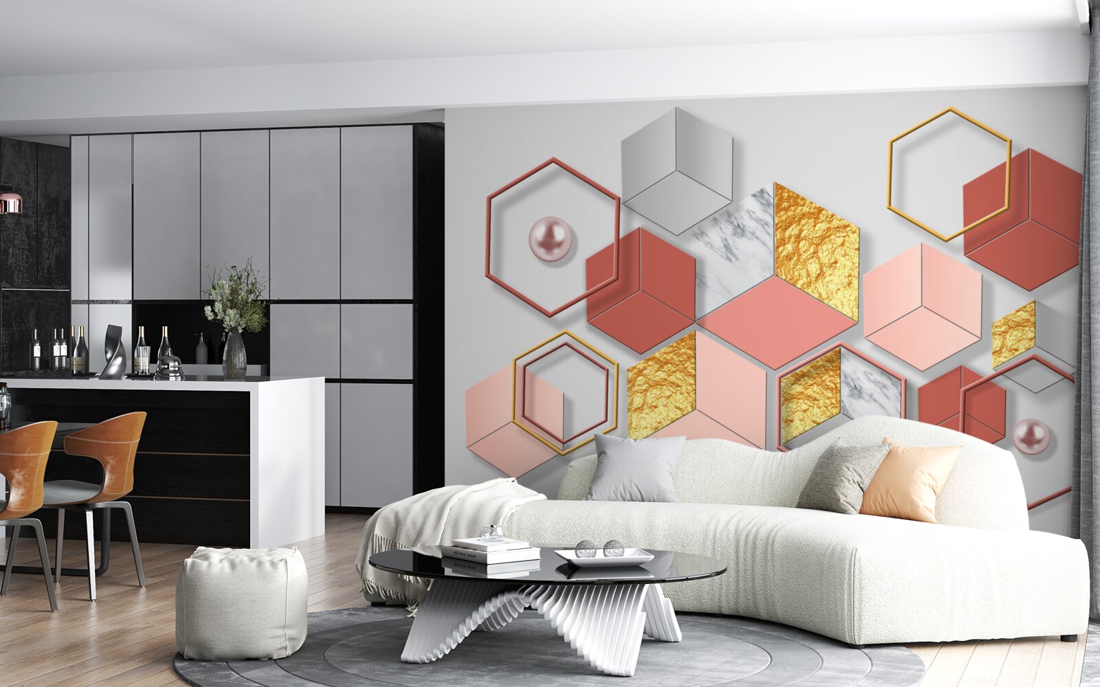 Фотошпалери бордові п'ятикутники з різним вмістом