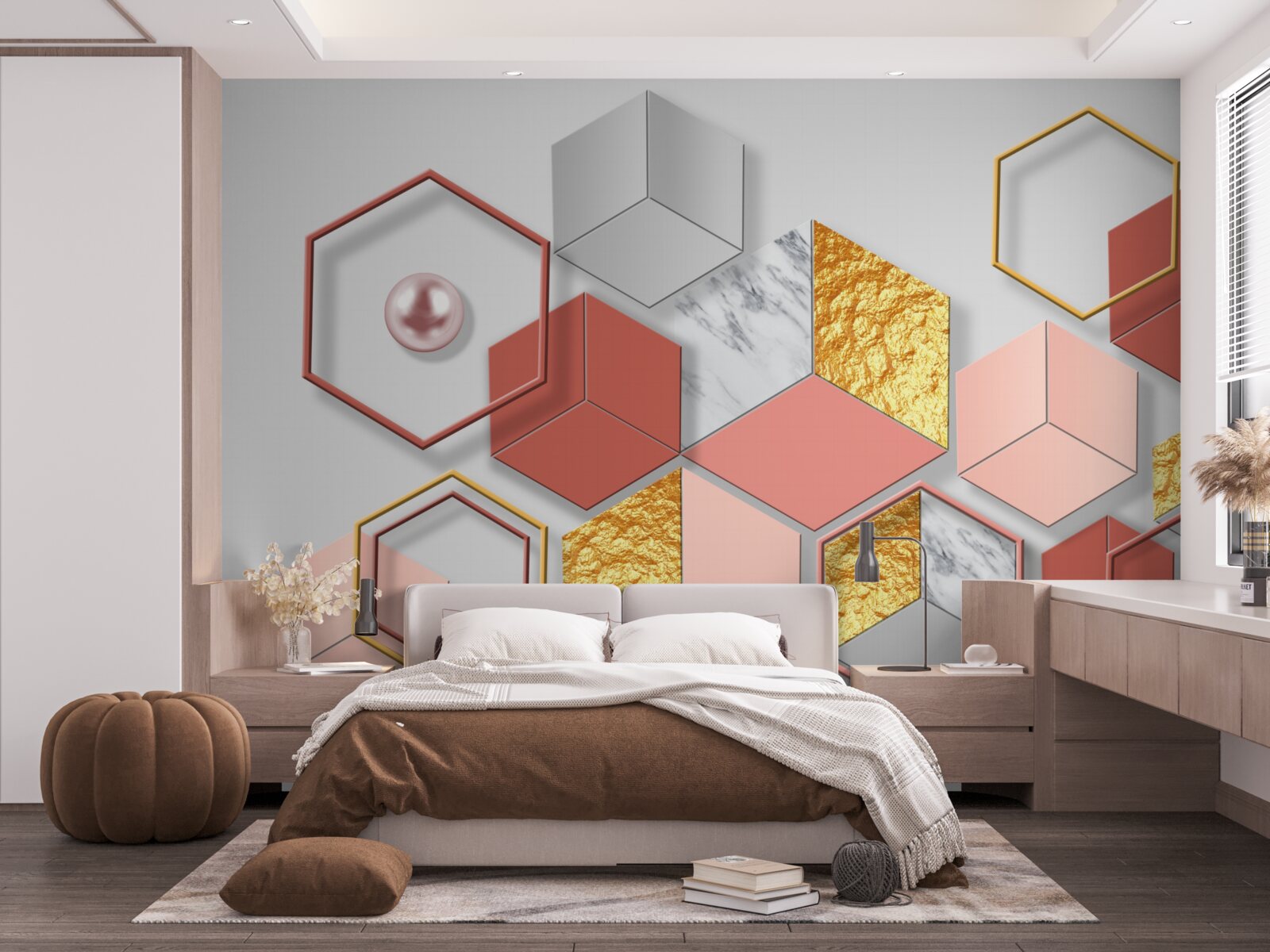 Фотошпалери бордові п'ятикутники з різним вмістом