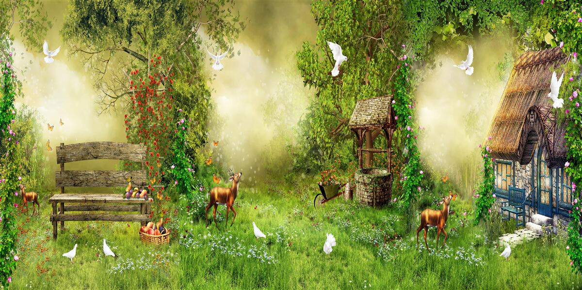 Фотошпалери чарівний будиночок серед дерев