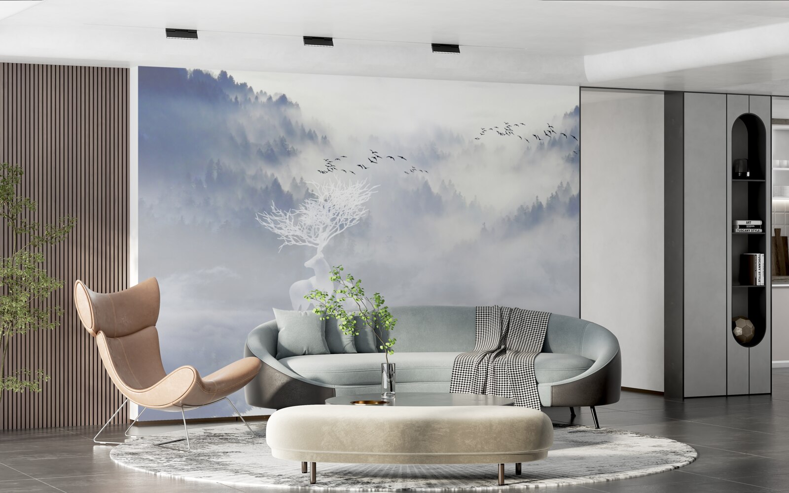 Фотошпалери у туманному лісі жила благородна родина оленів