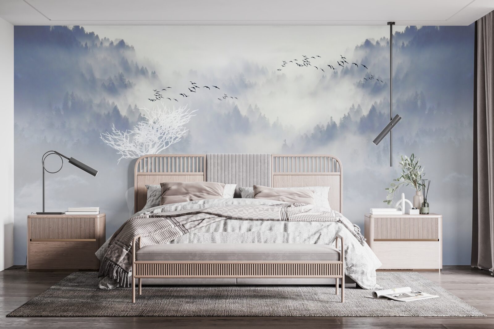 Фотошпалери у туманному лісі жила благородна родина оленів