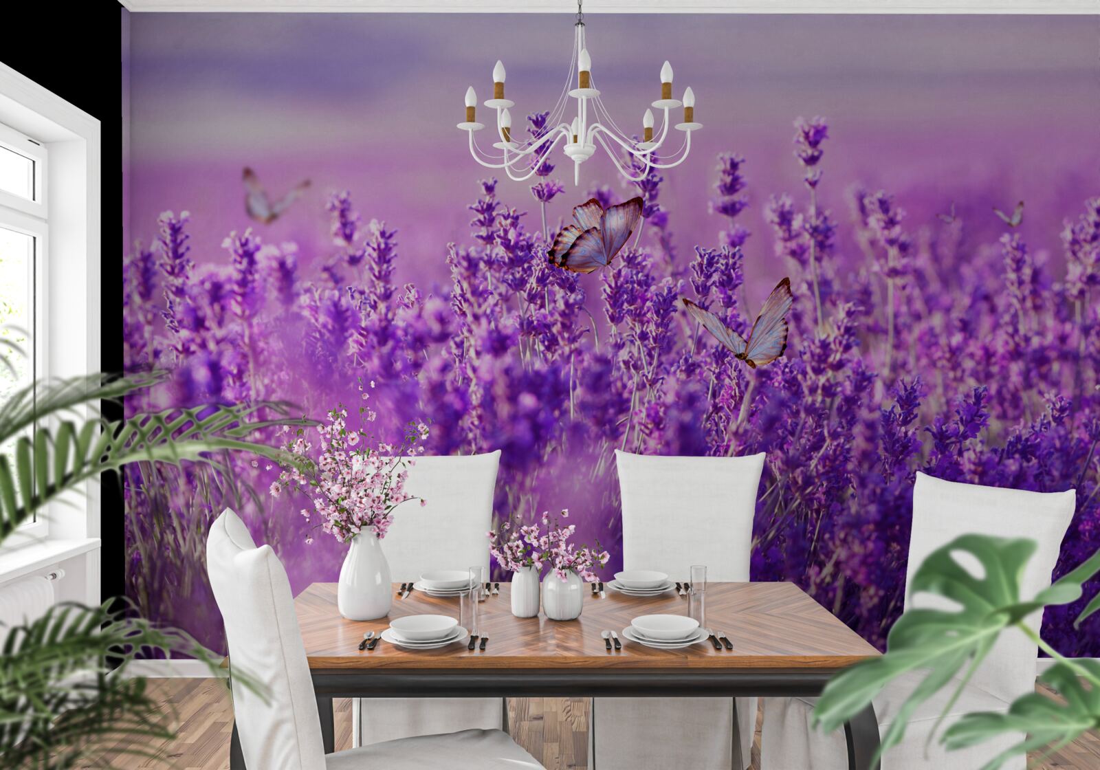 Фотошпалери лавандовий колір бузку та метелика