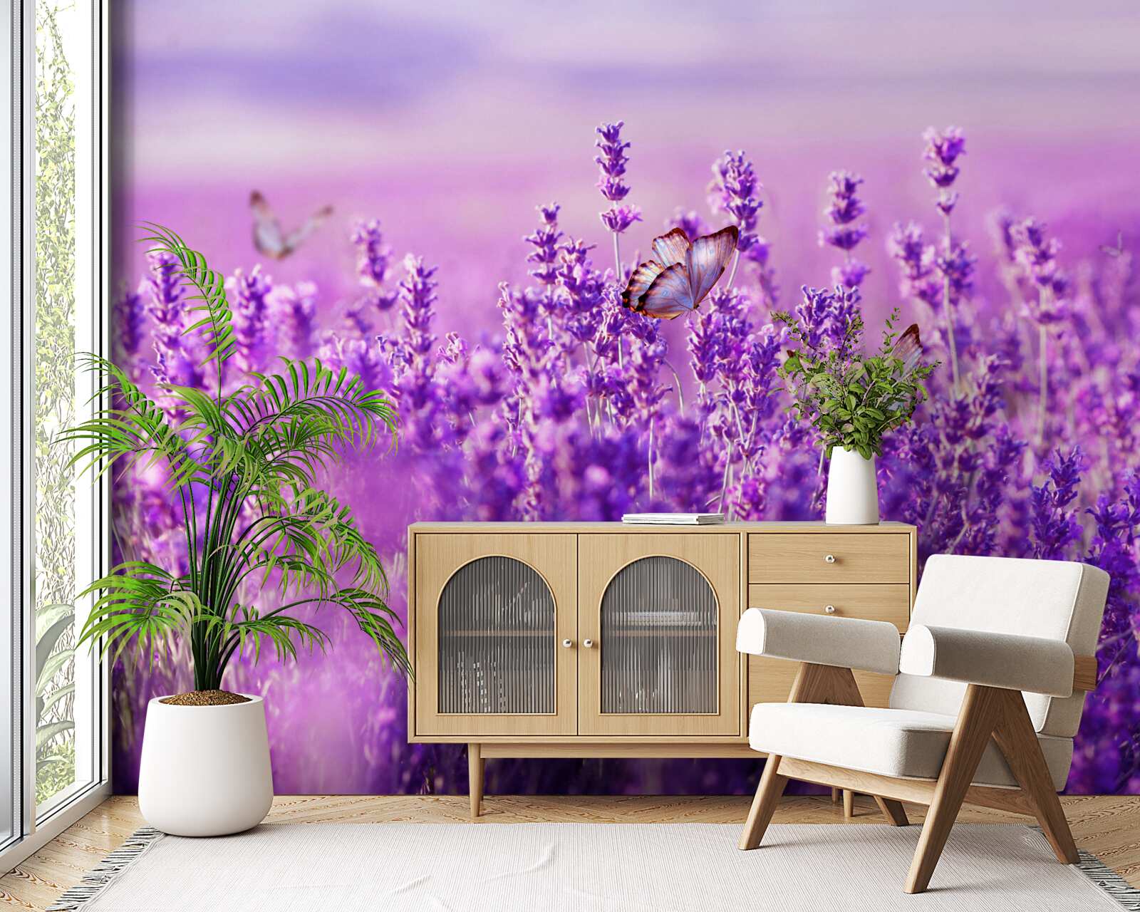 Фотошпалери лавандовий колір бузку та метелика