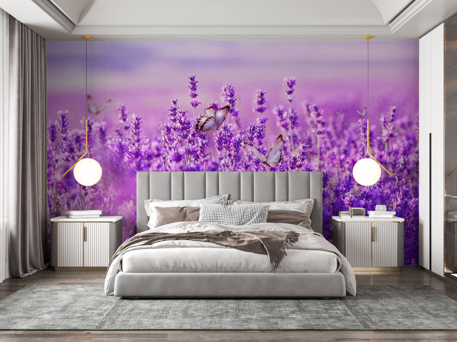 Фотошпалери лавандовий колір бузку та метелика