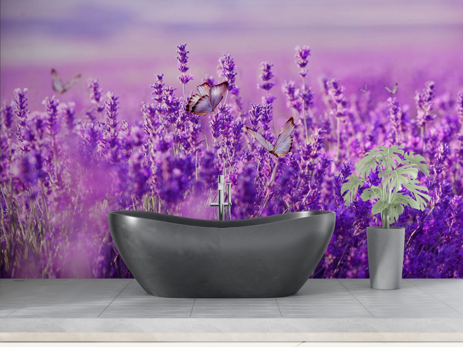 Фотошпалери лавандовий колір бузку та метелика