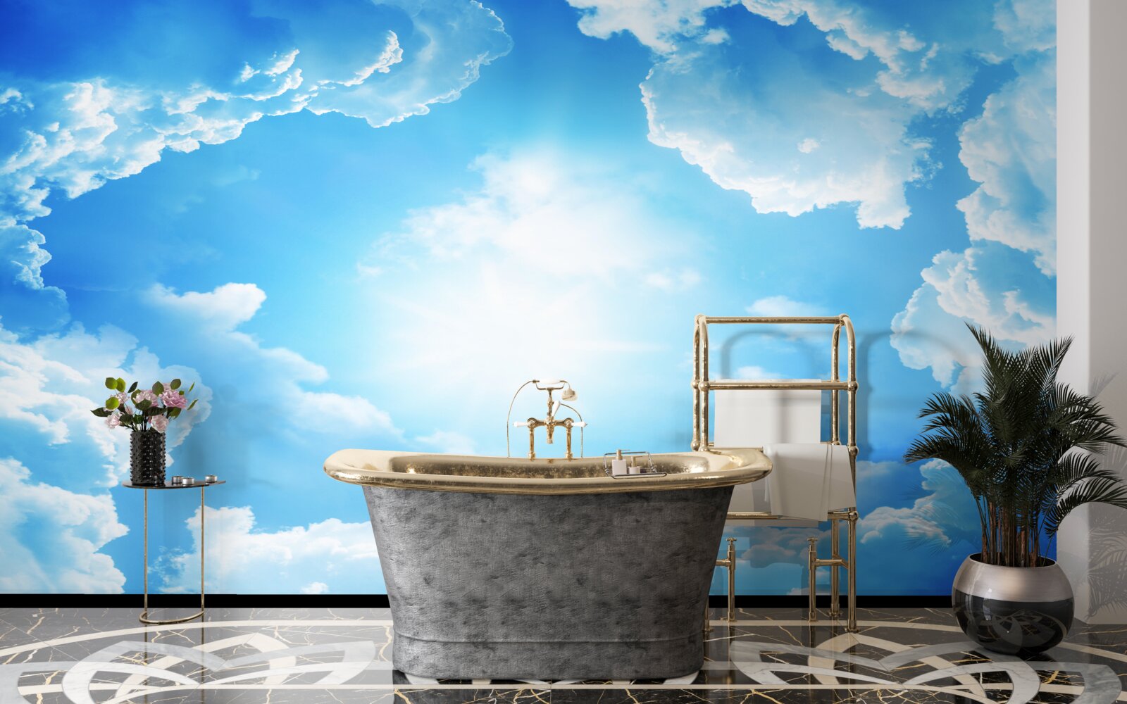 Фотошпалери заворожуюче небо освітлює яскраве сонце