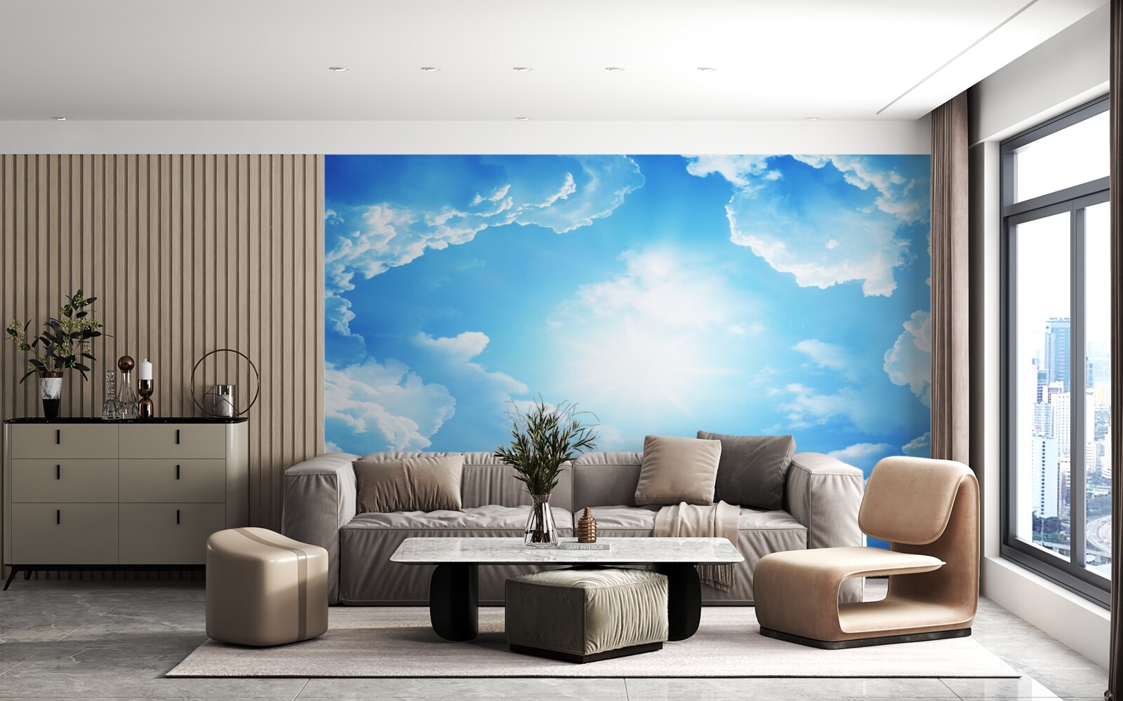 Фотошпалери заворожуюче небо освітлює яскраве сонце