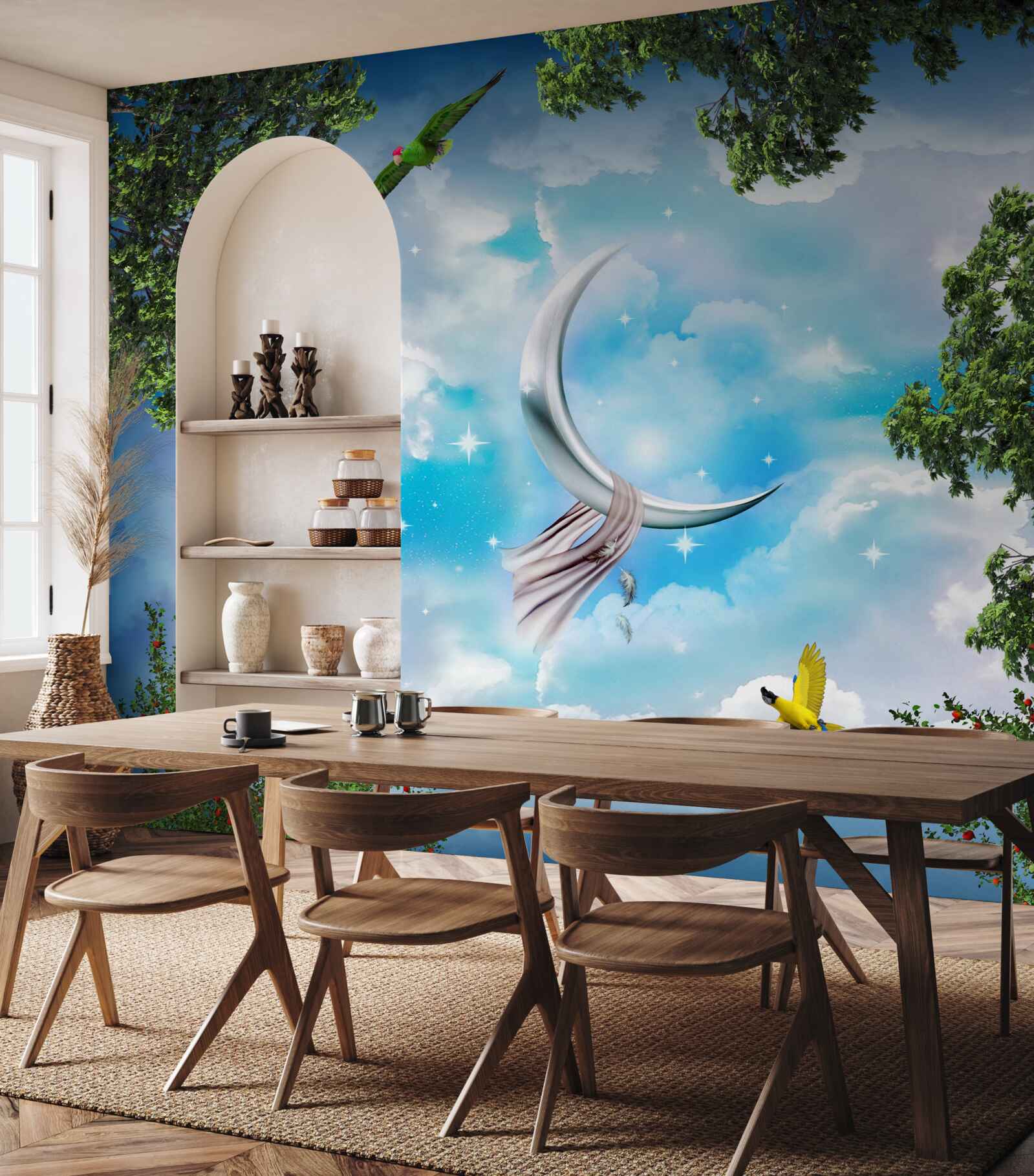 Фотошпалери з лісу видно місяць, як у казці