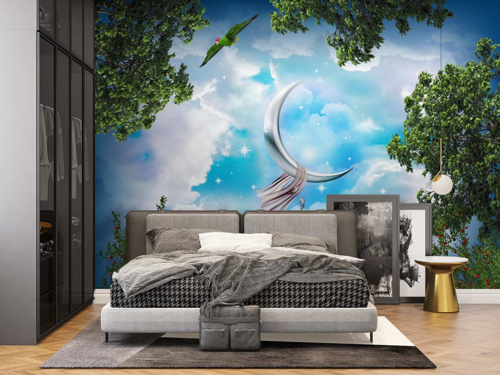 Фотошпалери з лісу видно місяць, як у казці