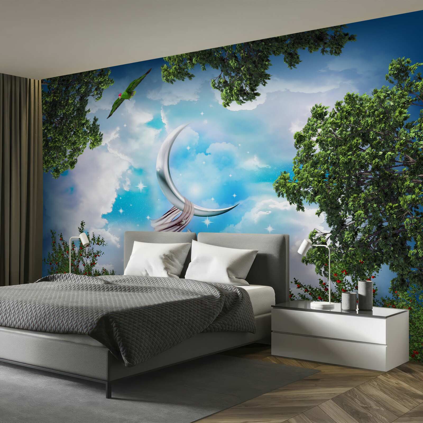 Фотошпалери з лісу видно місяць, як у казці