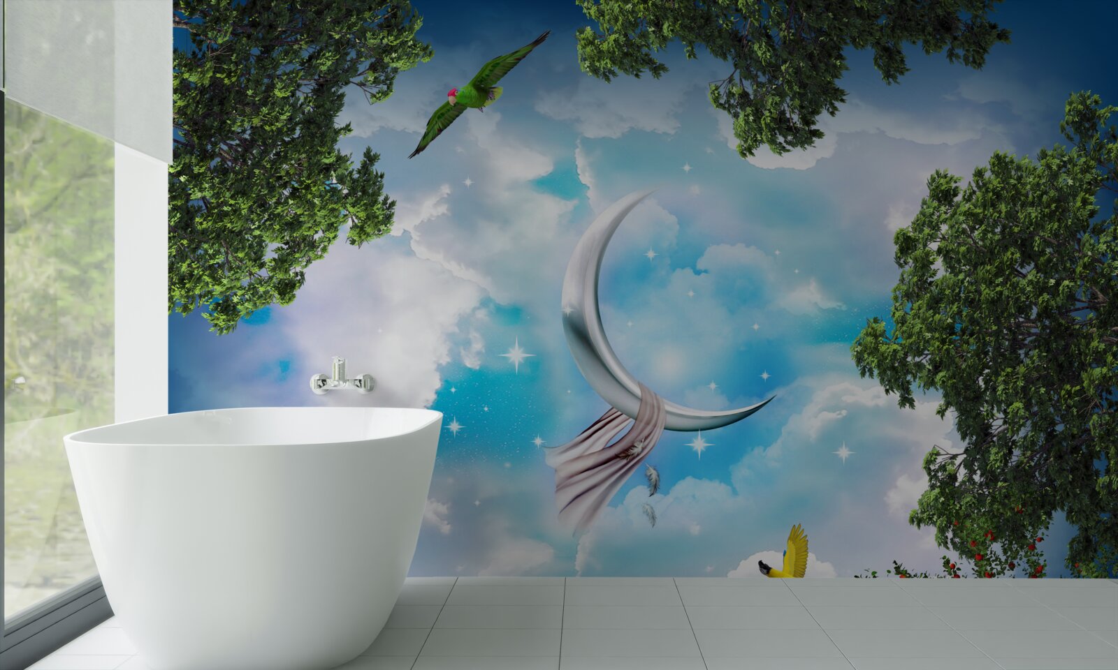 Фотошпалери з лісу видно місяць, як у казці