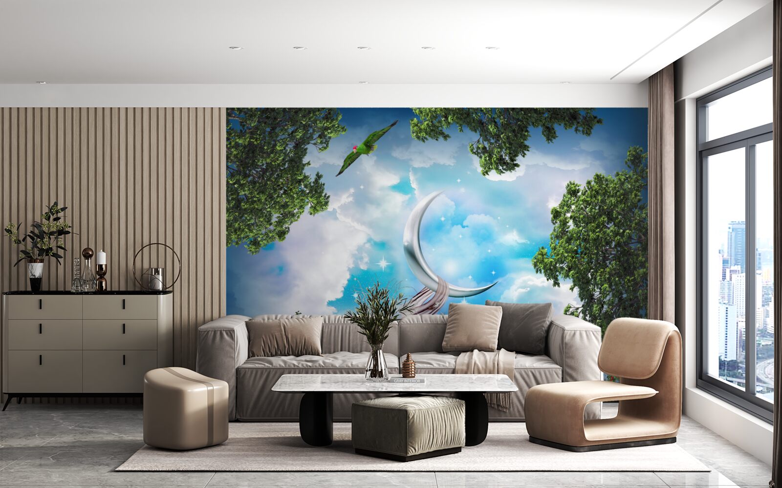 Фотошпалери з лісу видно місяць, як у казці