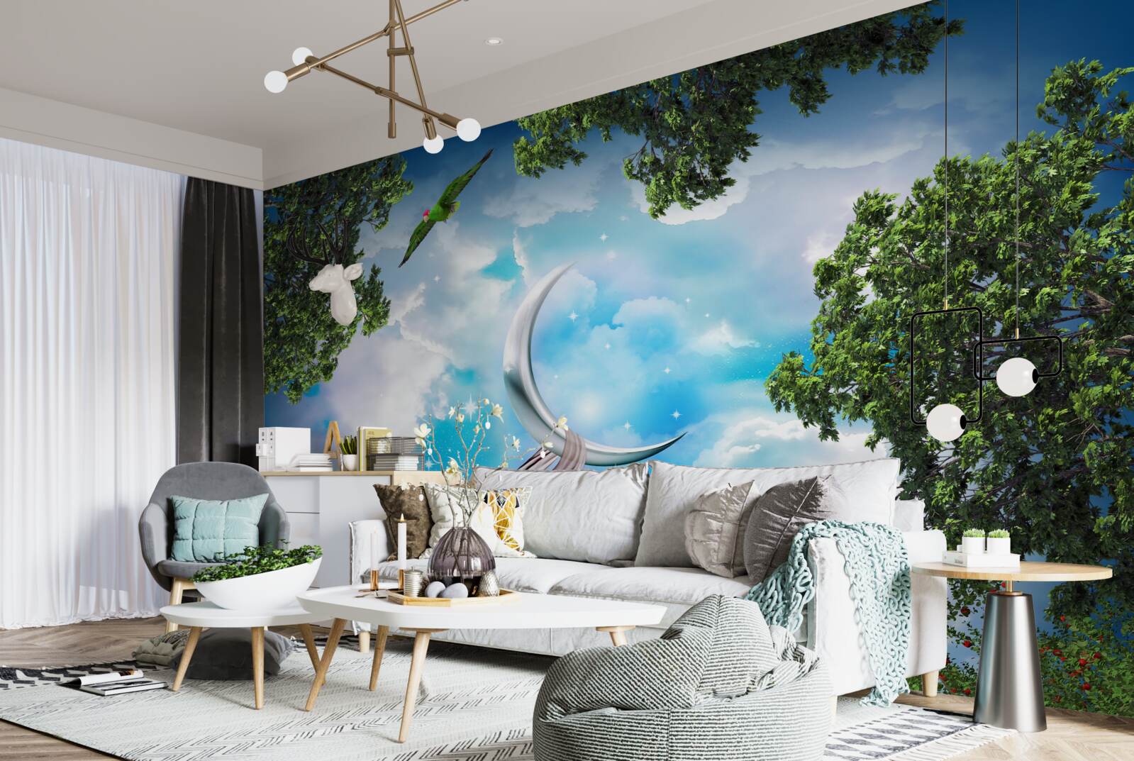 Фотошпалери з лісу видно місяць, як у казці