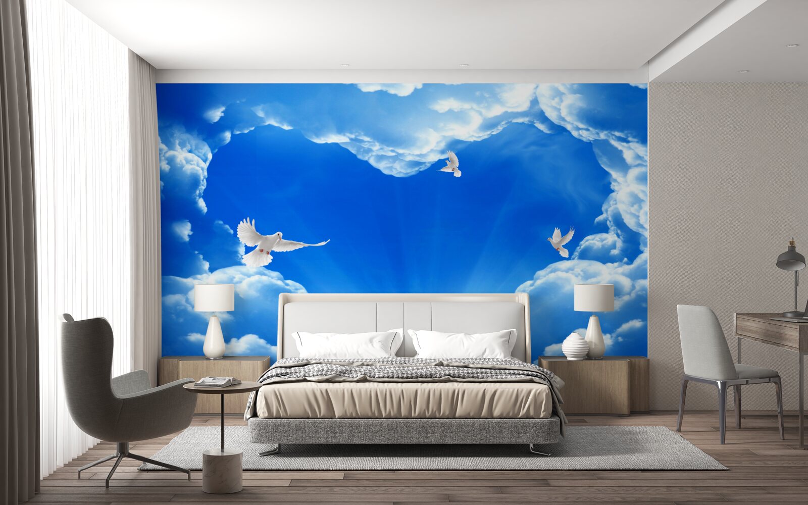 Фотошпалери сині птахи злітають у небо
