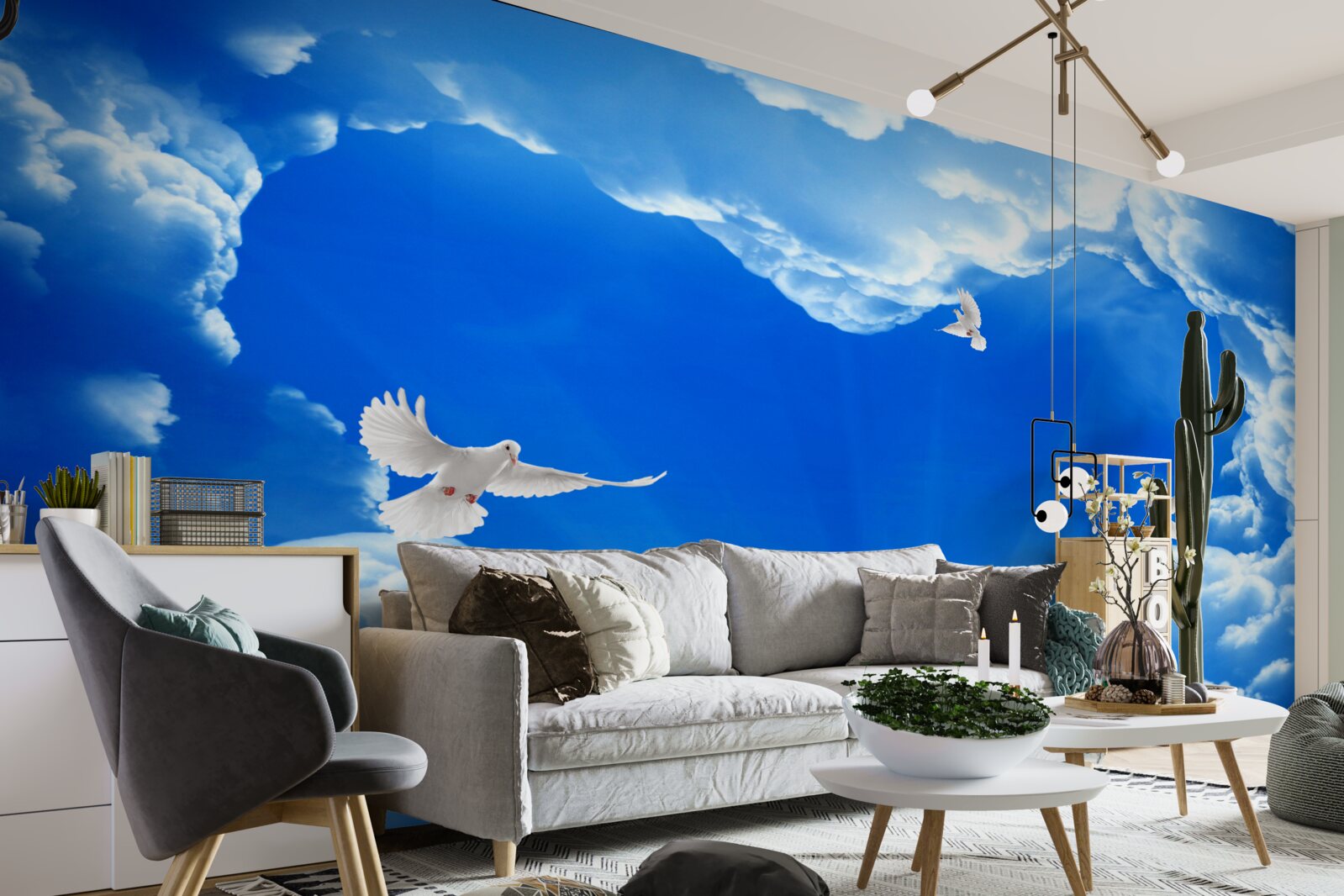 Фотошпалери сині птахи злітають у небо