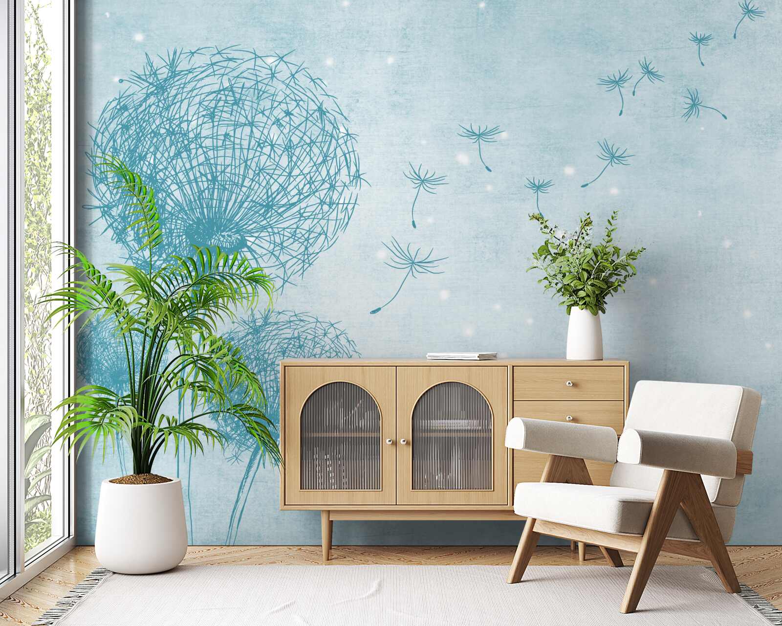 Фотошпалери кульбаби, що літають у небі