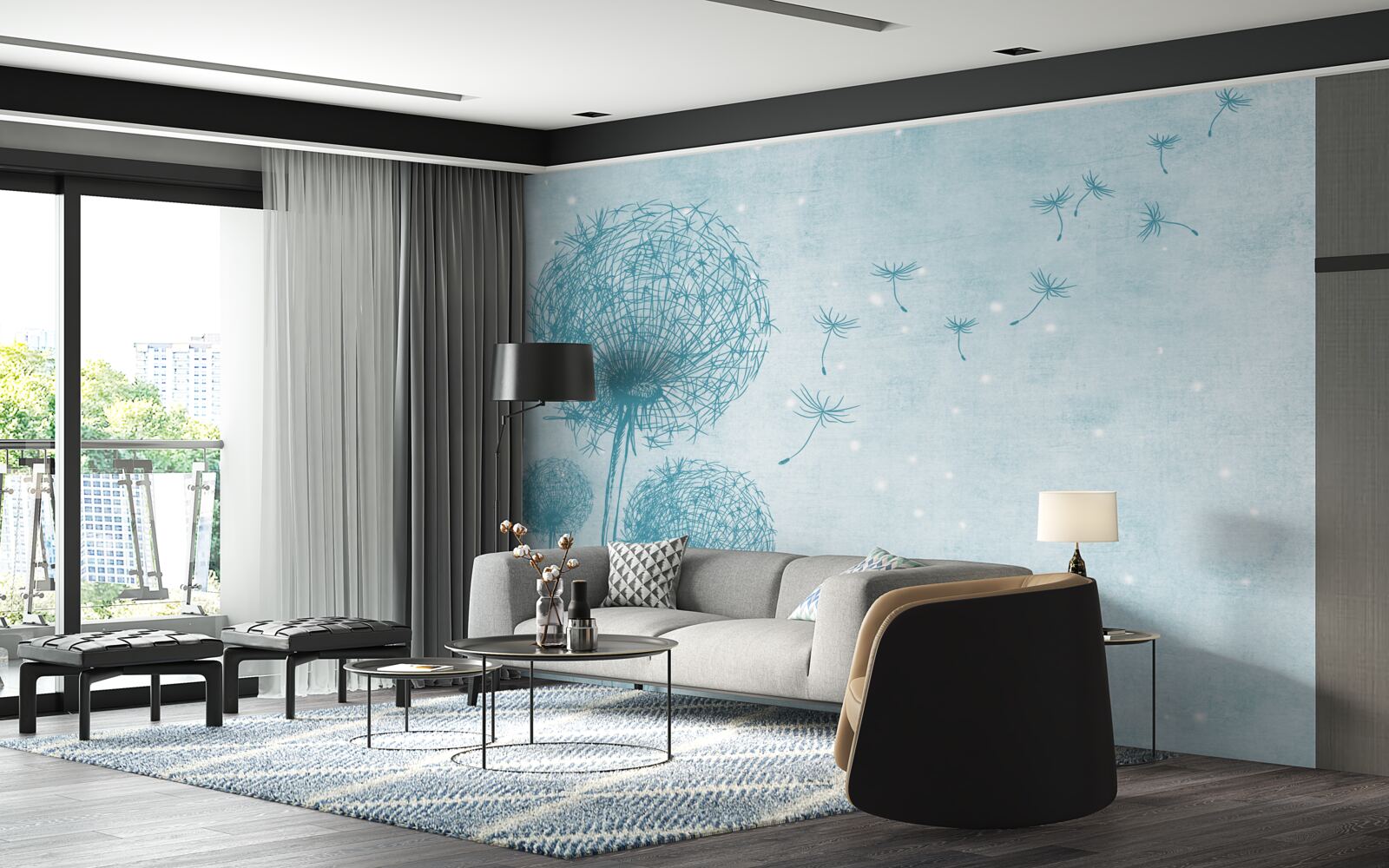 Фотошпалери кульбаби, що літають у небі