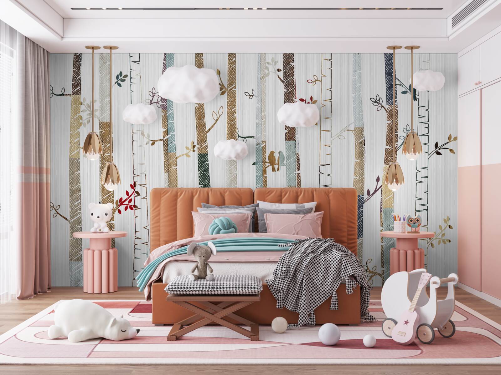 Фотошпалери ілюстрація витончених беріз у кольорі