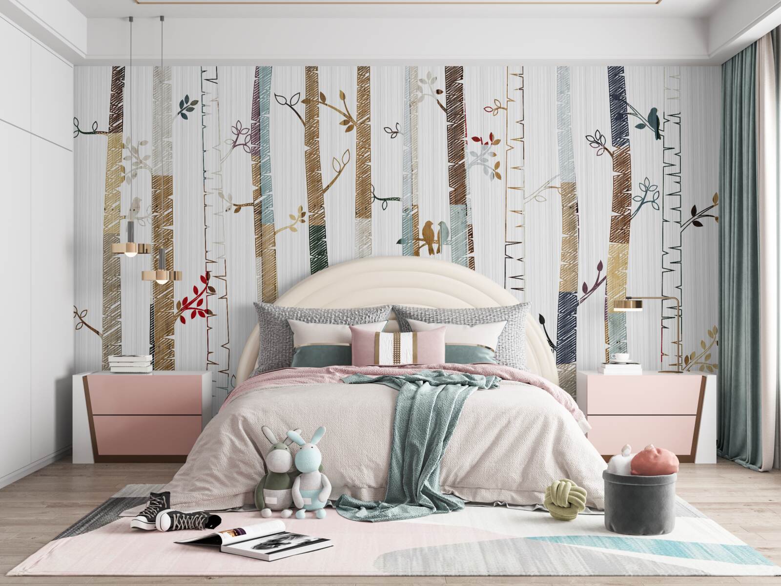 Фотошпалери ілюстрація витончених беріз у кольорі