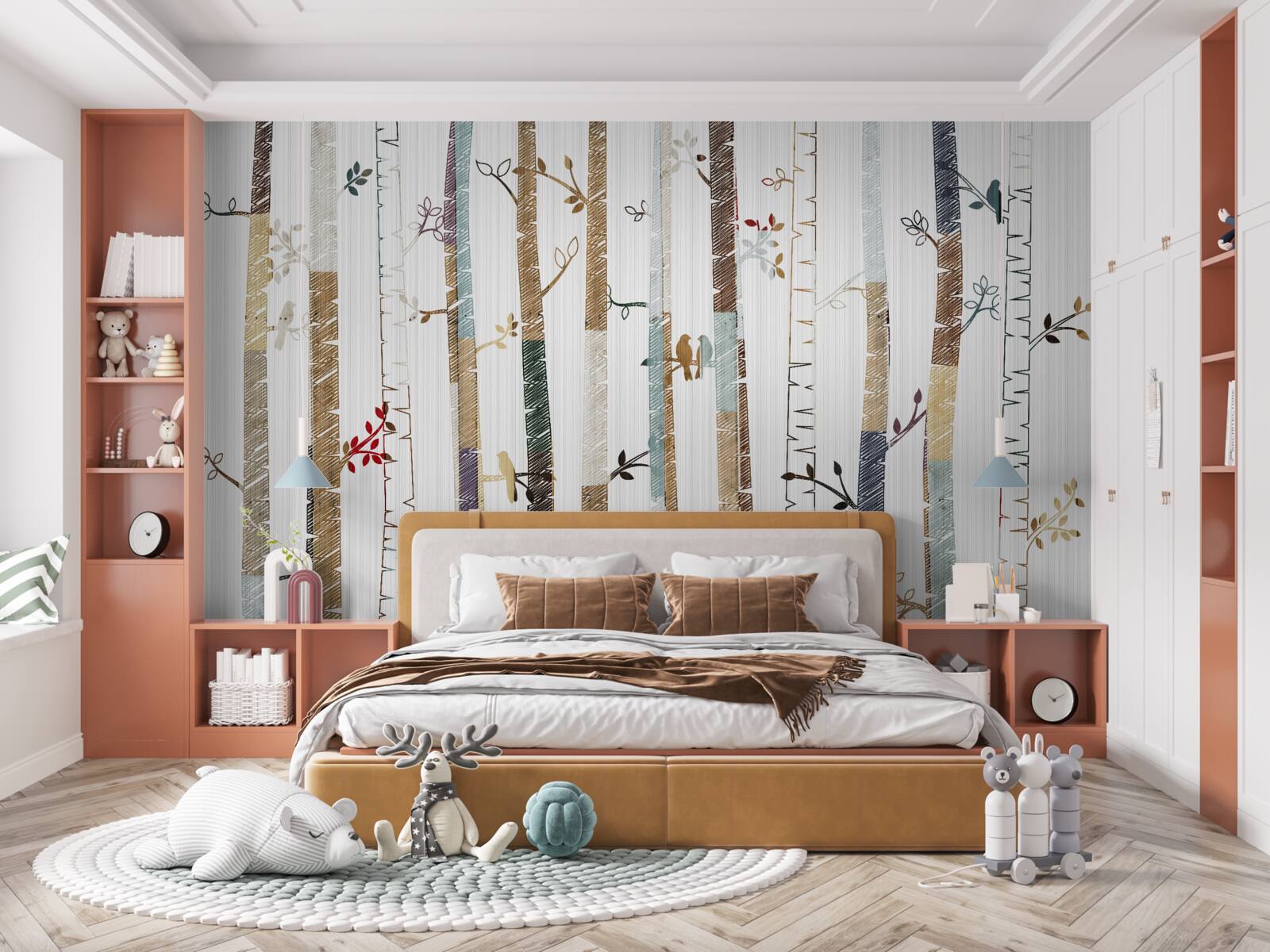 Фотошпалери ілюстрація витончених беріз у кольорі