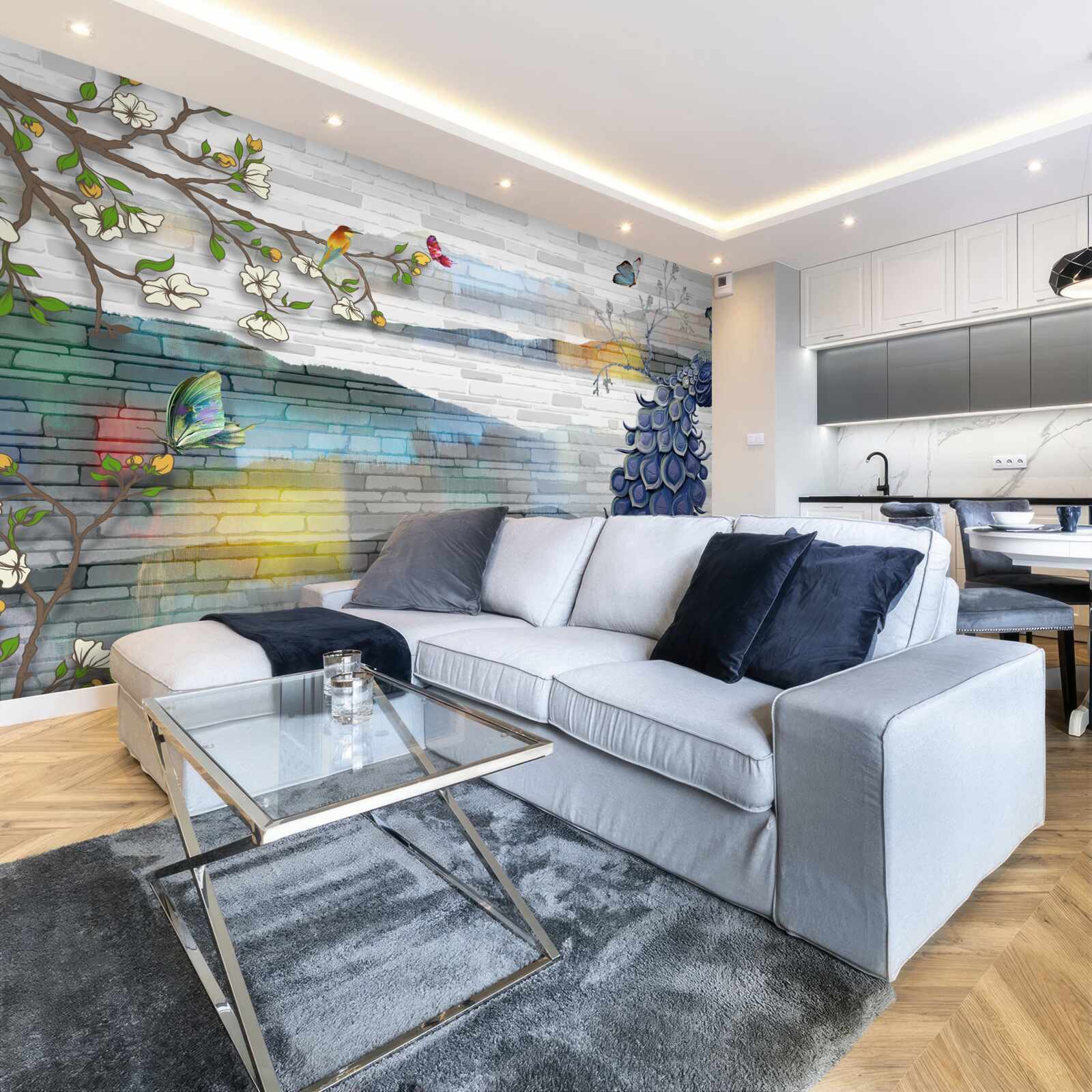 Фотошпалери абстракція павича та гілки жасмину